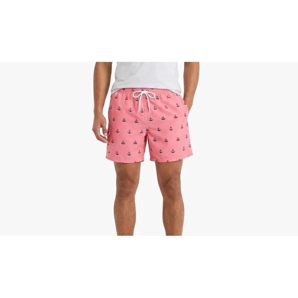 Scotamalone Men's Anchor Print Swim Trunks Pink/Black Mesh Lined Size XXXL